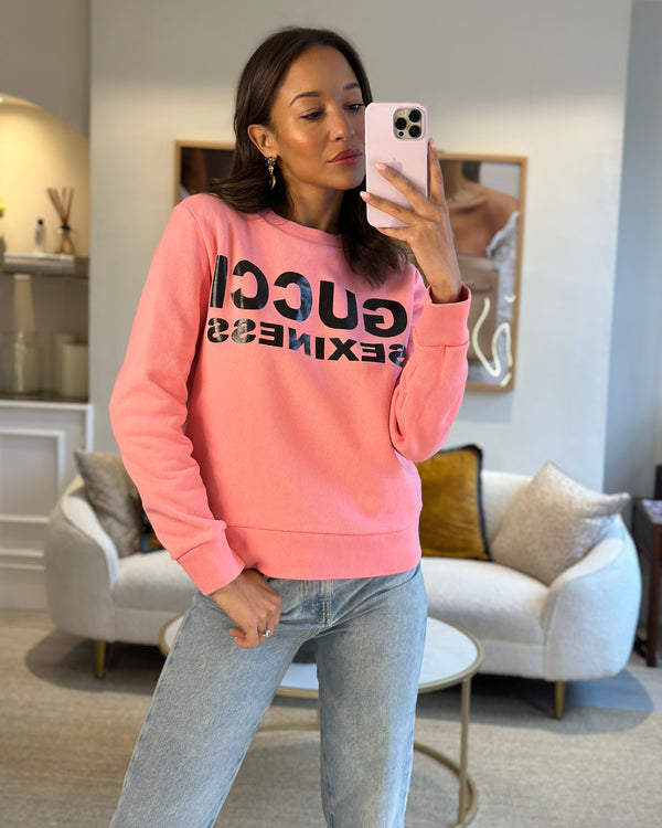 Gucci Pink Graphic Logo Sweatshirt Size S (UK 8)
