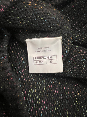 Chanel Fall 2017 Black and Multi-Colour Wool Knit Jumper with Metallic and Sequin Embellished Embroidery with Silver CC Logo Button Detail Size FR 36 (UK 8)