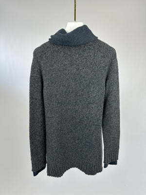 Loro Piana Grey Blue Long Sleeve Cashmere Turtle Neck Jumper with Double Neck & Cuff Detail Size IT 40 (UK 8)