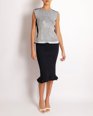 Louis Vuitton Navy and White Knit Crystal Embellished Top and Skirt Set Size S/L (UK 8/12)