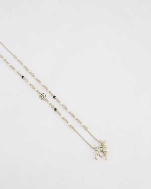 Chanel Champagne Gold CC Pearl Necklace with Bambi Pendant