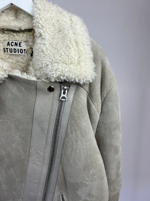 Acne Studios Grey Suede and Shearling Oversized Aviator Jacket RRP £1900 Size FR 34 (UK 6)