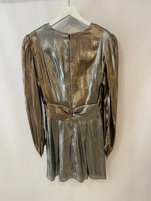 Alberta Ferretti Gold and Silver Metallic Long-Sleeve Mini Dress Size IT 42 (UK 10)