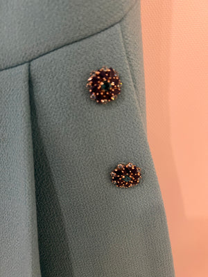 Dolce & Gabbana Light Blue Wool Pleated Mini Skirt with Crystal Embellished Buttons Size IT 42 (UK 10)