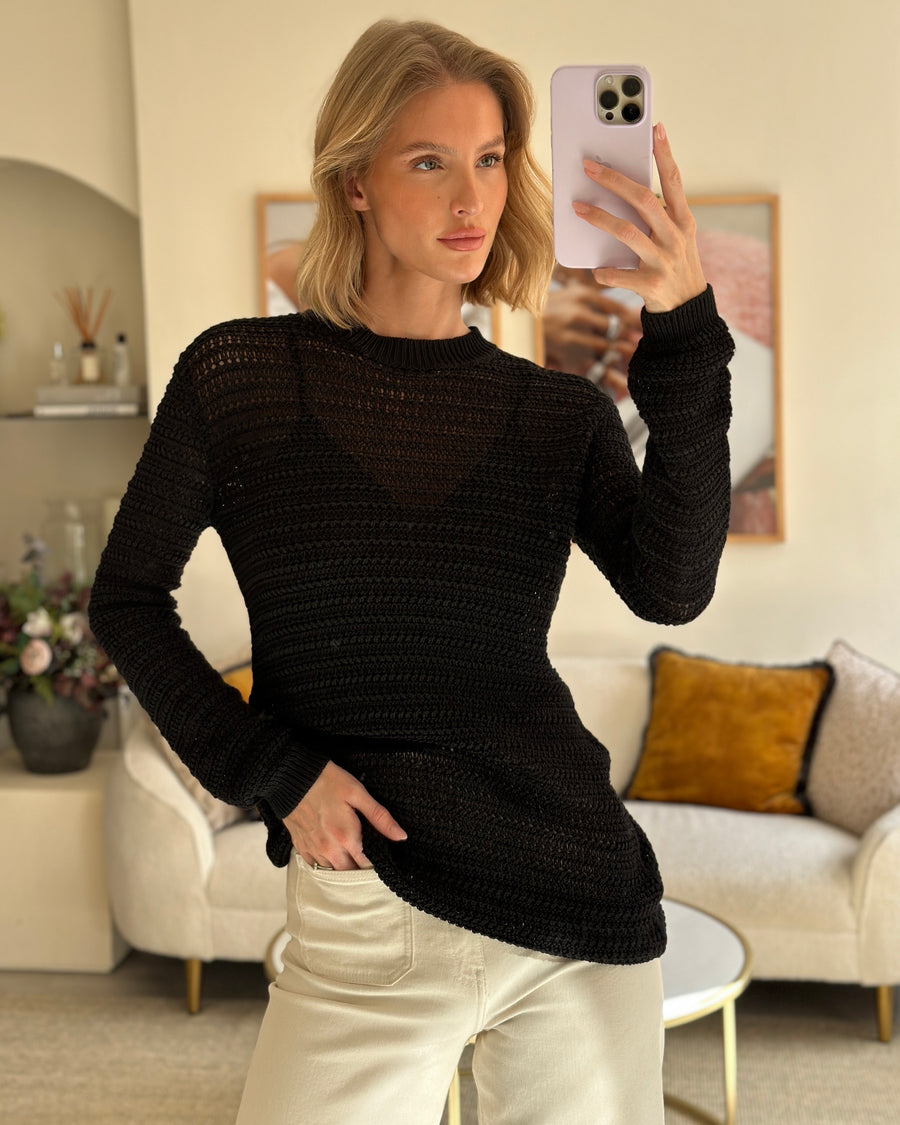 Saint Laurent Black Sheer Knitted Long-Sleeve Jumper Size S (UK 8)
