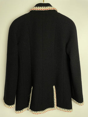 Chanel Navy Wool Long Sleeve Jacket with White and Red Trim, Double Pocket Detail and Ruthenium Logo Buttons Size FR 36 (UK 8)