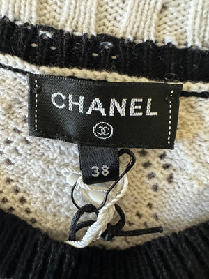 Chanel 22C Two-tone Distressed Cashmere Blend Argyle Pointelle CC Logo Pullover Sweater Size 38 (UK 10)