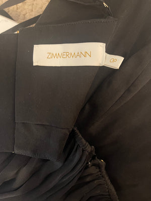 Zimmermann Black Silk Midi Dress with Pleated Skirt and Corset Detail Size 0 (UK 8)
