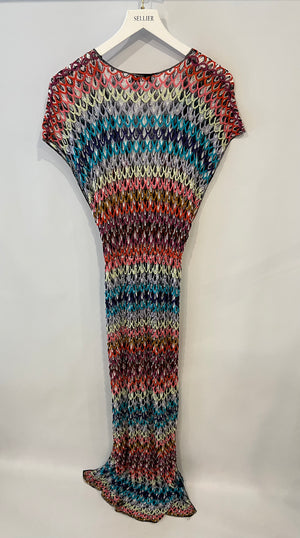 Missoni Mare Multicolour Scalloped Crochet Maxi Beach Cover Up Dress with Side Slits Size IT 44 (UK 12)