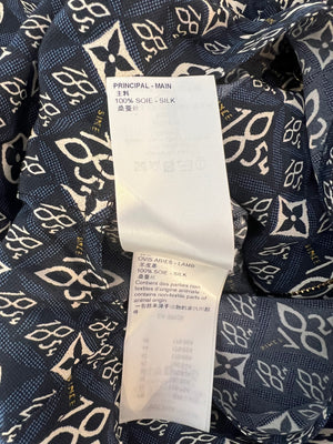 Louis Vuitton Since 1854 Navy Silk Mini Dress with White Monogram and Gold Logo Buttons Size FR 38 (UK 10)