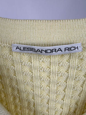 Alessandra Rich Pastel Yellow Cable Knit Long Sleeve Cardigan with Pearl Buttons Size IT 38 (UK 6)