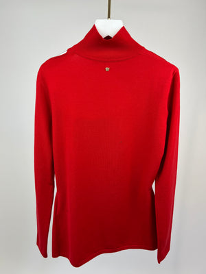 Versace Red Long Sleeve Mid Neck Jumper with Cut Out Neck Detail IT 42 (UK 10)