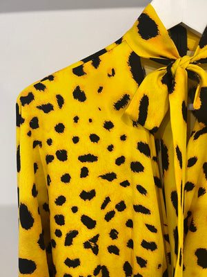 Dolce & Gabbana Yellow, Black Leopard Printed Playsuit Size IT 42 (UK 10)