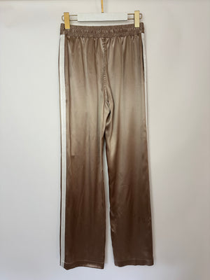 Celine Beige Silk Track Pants with Triomphe Logo and Stripe Detail Size FR 34 (UK 6)