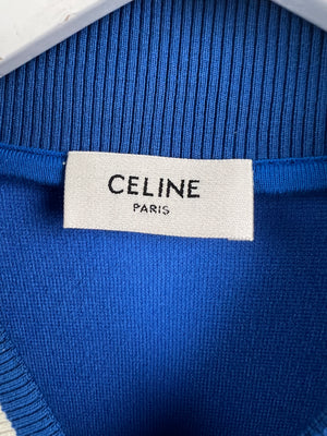 Celine Menswear Blue Velvet Zip Track Jacket  with White Stripe Details Size XS (UK 32)
