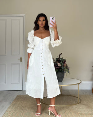 Cult Gaia White Simona Off-The-Shoulder Maxi Dress with Corset Detail Size Small (UK 8)