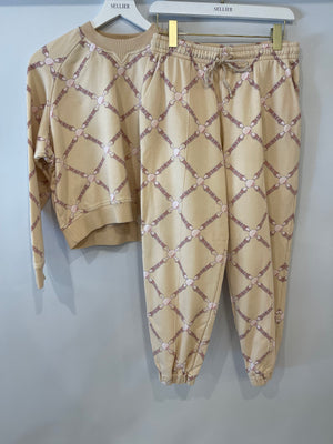 Hermès Beige and Pink 'Grand Tralala' Two-Piece Jumper and Jogger Set Size FR 40 (UK 12)