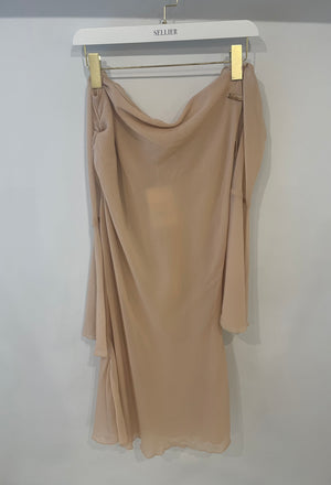 Pheme Paris Nude Chiffon Midi Dress with Cut Out Detail Size XS (UK 6)