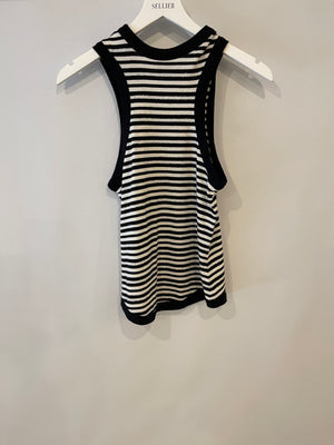 Saint Laurent Black and White Stripped Sleeveless Cassandre Tank Top with Logo Detail Size XS (UK 6) RRP £445
