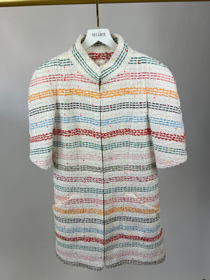 *HOT* Chanel 19S White and Multicolour Tweed Dress with Short Sleeves Size FR 42 (UK 14) RRP £6190