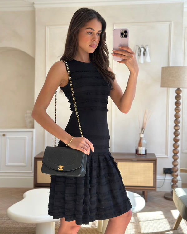 Chanel Vintage Black Small Diana Flap Bag in Lambskin Leather with 24K Gold Hardware