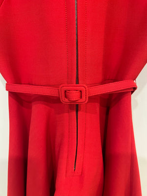 Christian Dior Red Belted Wool Mini Dress with Front Zip Detail Size FR 34 (UK 6)