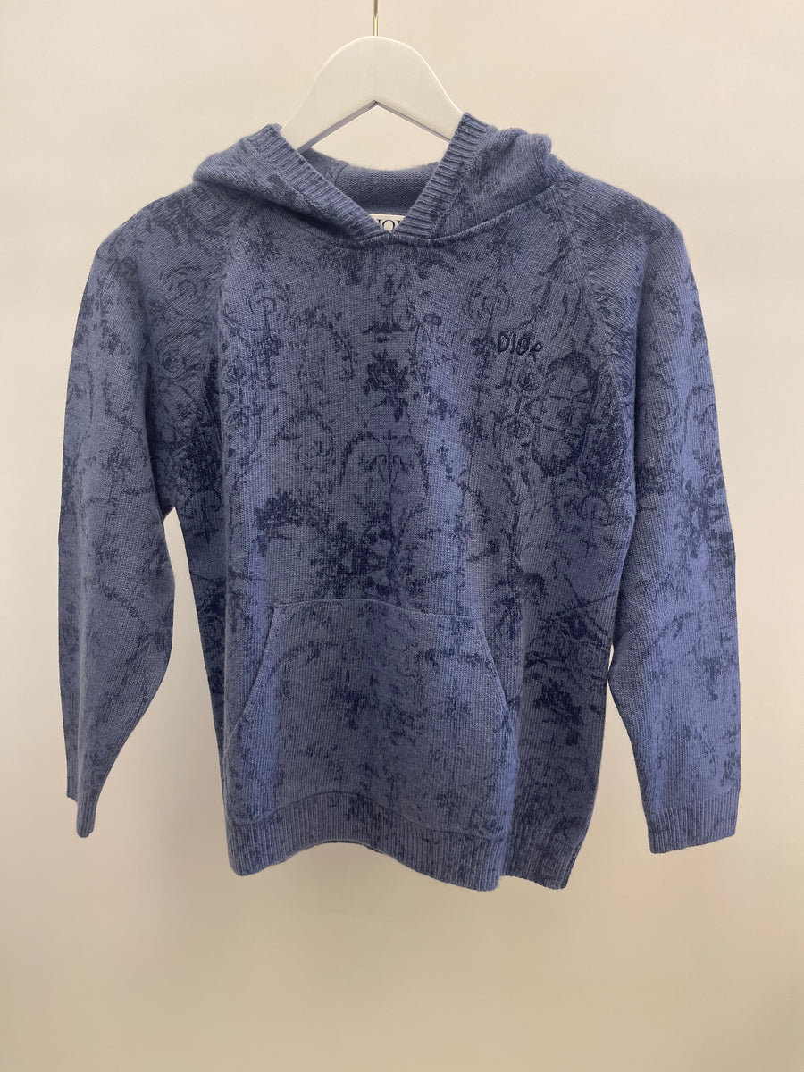 Christian Dior Kids Blue Floral Hooded Jumper with Logo Size 10 years RRP £690