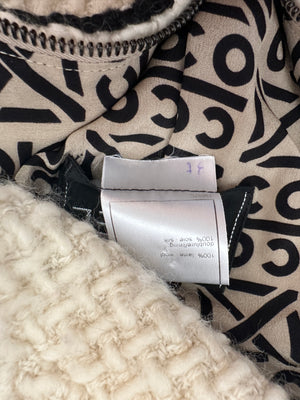 Chanel 00A Cream Long Line Tweed Coat with Black Contrast Trim and Vent Details Size FR 38 (UK 10)
