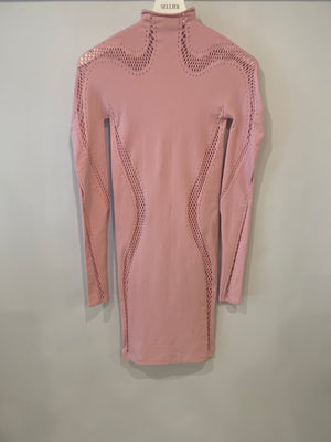 Mugler Light Pink Long Sleeved Mini Dress with Perforated Details Size US 2 (UK 6) RRP £500
