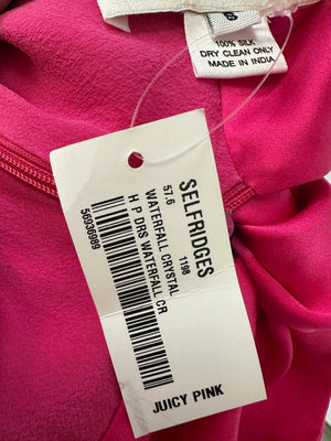 Harmur Silk Fuchsia Maxi Dress with Crystal Neck Detail Size S (UK 8)