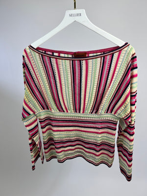 Missoni Pink Crochet Striped Long Sleeve Top IT 44 (UK 12)