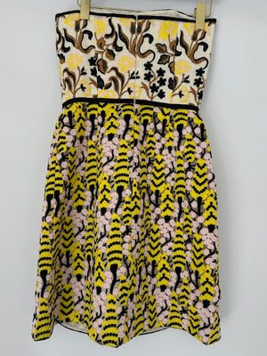 Giambattista Valli Lace & Floral Embroidery Yellow, Pink, Black Strapless Mini Dress size IT 40 (UK 8)