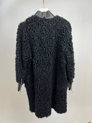 Acne Studios Black Velocite Shearling Coat with Leather Trim Detail UK 8 RRP £2650