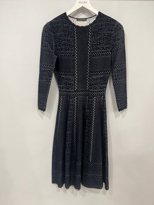 Alexander McQueen Navy and White Embroidered Long-Sleeve Mini Dress Size IT 40 (UK 8)
