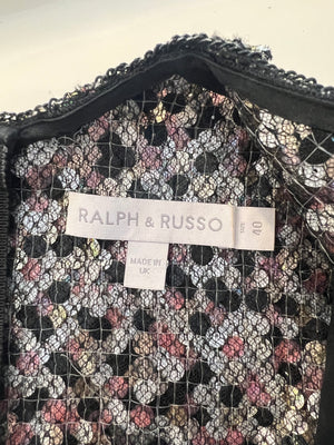 Ralph & Russo Black and Multi-Colour Tweed Sequin Top and Mini Skirt Set with Textured Gold Buttons Size FR 38/40 (UK 10/12)