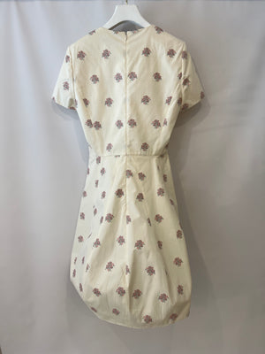 Christian Dior Cream Short-sleeve Mini Dress with Pink Flower Embroidery Size FR 40 (UK 12)