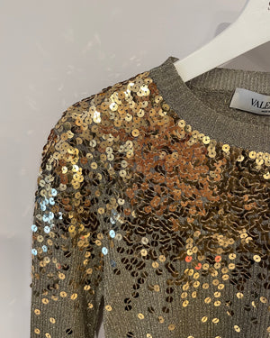 Valentino Gold Metallic Knit Jumper with Gold Sequin Embellishments Size S (UK 8)
