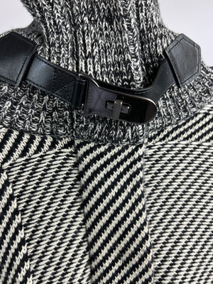 Burberry Black Diagonal Panelled Knitted Jacket with Leather Buckle Neck Detail FR 34 (UK 8)