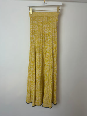 Joseph Yellow & White Knitted Maxi A-Line Skirt with Black Hem Detail Size XS (UK 6)