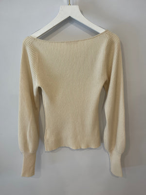 Reformation Cream Cashmere Ribbed-Knit Long-Sleeve Jumper Size XS (UK 6)