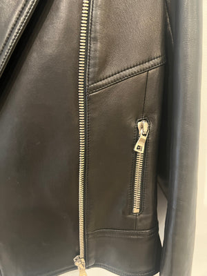 Balmain Black Leather Jacket with Silver Zippers Detail Size FR 40 (UK 12)