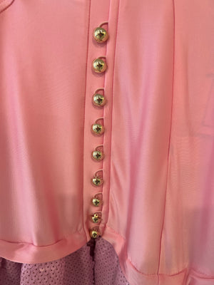Paco Rabanne Pink Mini Skirt with Sequined Pleated Hem and Gold Buttons Detail Size FR 36 (UK 8)