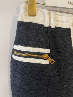 Balmain Black and White Tweed Mini Skirt with Gold Buttons Size FR 40 (UK 12)