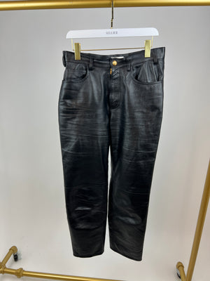 Céline Black Leather Kitty Trousers with Gold Button Detail W29 (UK 10) RRP £2250