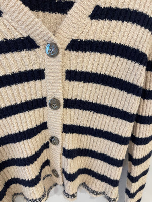 Christian Dior Cream and Navy Striped Knitted Cardigan and Top Set Size FR 36 (UK 8) RRP £2,100
