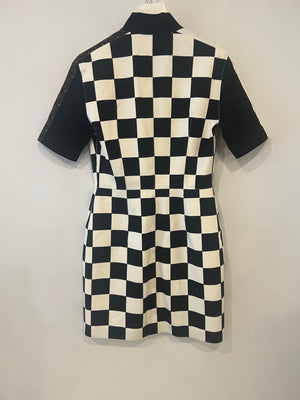 Louis Vuitton Black and White Checkered Mini Dress with Brown Monogram Details FR 38 (UK 10)