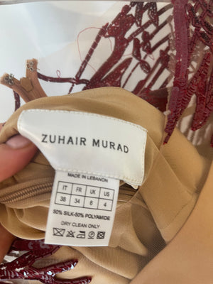 Zuhair Murad Burgundy Sequin Embellished Long-sleeve Midi Dress Size FR 34 (UK 6)