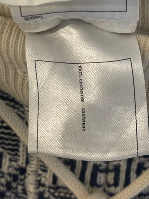 Chanel Navy Blue and White Cashmere Top and Trousers Set with CC Logo Buttons Size FR 36/38 (UK 8/10)