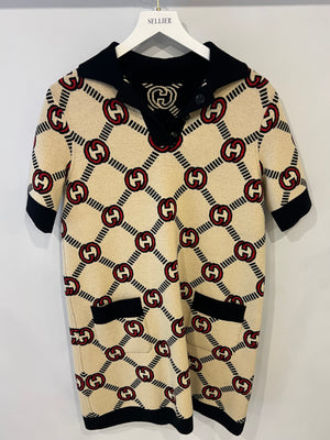 Gucci Beige, Black and Red Reversible GG Monogram Reversible Mini Dress Size S (UK 8)