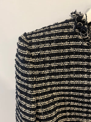 Alexander McQueen Black and White Stripped Frayed Tweed Jacket Size IT 40 (UK 8)